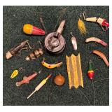 Collection of Vintage Fishing Lures and Reel