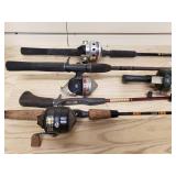 5 fishing rods and 4 with reels