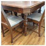 Distinctive Vintage Victorian Renaissance Dining Room Table with Six Sensational Chairs