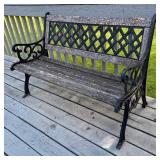 Outdoor Metal and Wood Garden Bench with Lattice Back