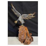 Glass Baron Eagle with 22K Gold Accented on Burled Wood Base