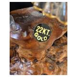 Glass Baron Eagle with 22K Gold Accented on Burled Wood Base