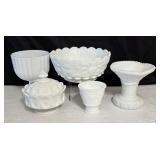 Vintage Milk Glass Compote and Candy Dish Set including Vintage West Moreland Milk Glass
