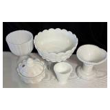 Vintage Milk Glass Compote and Candy Dish Set including Vintage West Moreland Milk Glass