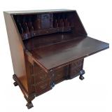 Antique Wooden Secretary Desk with Fold-Down Writing Surface / Antique Mahogany Writing Desk / Secretary Desk Cabinet