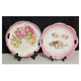 Pretty Pretty Pink Open Handle Vintage Floral Cake Plates