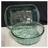Libbey Orchard Fruit Green Glass Casserole Dishes
