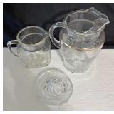 Two Vintage Glass Juice Pitchers and Juicer