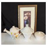 Pretty Print, Teapot and Covered Dishes