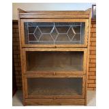 Vintage Oak Barrister Bookcase with Leaded Glass