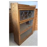 Vintage Oak Barrister Bookcase with Leaded Glass