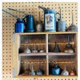 Vintage Oil Cans with Shelf