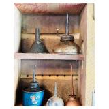 Vintage Oil Cans with Shelf