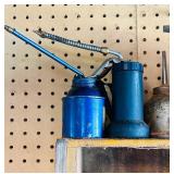 Vintage Oil Cans with Shelf