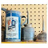Vintage Oil Cans with Shelf