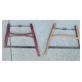 Two Vintage Rustic Bow Saw wall Hanging Cabin Decor Vintage 2 Person Saws