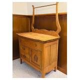 Antique Oak Washstand / Commode with Towel Rack