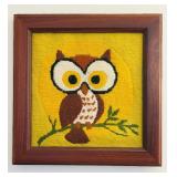 Vintage Framed Needlepoint Owl