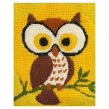 Vintage Framed Needlepoint Owl