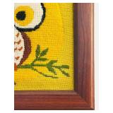 Vintage Framed Needlepoint Owl