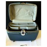 Vintage Blue American Tourister Train Case, Vintage Hard Shell Travel Makeup Jewelry Case