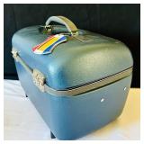 Vintage Blue American Tourister Train Case, Vintage Hard Shell Travel Makeup Jewelry Case