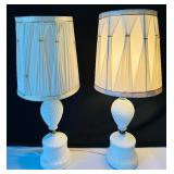 Pair of Vintage Milk Glass Lamps with Pleated Shades