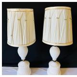 Pair of Vintage Milk Glass Lamps with Pleated Shades