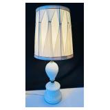 Pair of Vintage Milk Glass Lamps with Pleated Shades