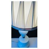 Pair of Vintage Milk Glass Lamps with Pleated Shades