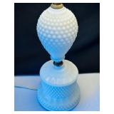 Pair of Vintage Milk Glass Lamps with Pleated Shades