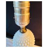 Pair of Vintage Milk Glass Lamps with Pleated Shades