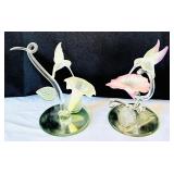 Set of 2 Glass Baron Hummingbird and Flower Sculptures