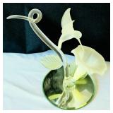 Set of 2 Glass Baron Hummingbird and Flower Sculptures
