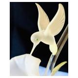 Set of 2 Glass Baron Hummingbird and Flower Sculptures