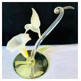 Set of 2 Glass Baron Hummingbird and Flower Sculptures