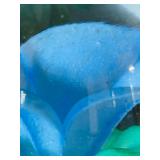 Artisan Glass Paperweight Set with Blue Floral Designs & Art Glass Bird Figurine