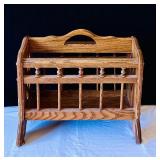 Handcrafted Oak Magazine Rack with Leaf Design