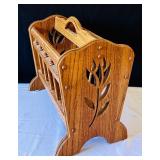 Handcrafted Oak Magazine Rack with Leaf Design