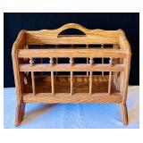 Handcrafted Oak Magazine Rack with Leaf Design