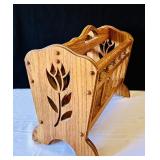 Handcrafted Oak Magazine Rack with Leaf Design