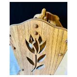 Handcrafted Oak Magazine Rack with Leaf Design