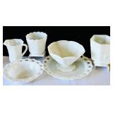 Vintage Milk Glass Hobnail and Grape Design Dish Set