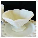 Vintage Milk Glass Hobnail and Grape Design Dish Set