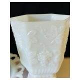 Vintage Milk Glass Hobnail and Grape Design Dish Set