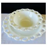 Vintage Milk Glass Hobnail and Grape Design Dish Set