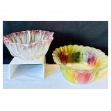 Pair of Art Glass Style Bowls - Frosted Tulip and Multicolor Swirl