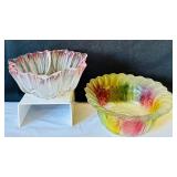 Pair of Art Glass Style Bowls - Frosted Tulip and Multicolor Swirl
