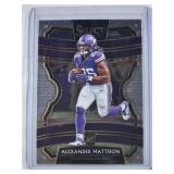 Lot of 2 Alexander Mattison Rookie Cards Including a Rookie Patch Auto Obsidian Numbered 14/75 & Panini Select