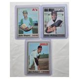 Lot of 3 Vintage Topps Baseball Cards From 1970 Featuring Rollie Fingers, Jim Palmer, and Willie McCovey